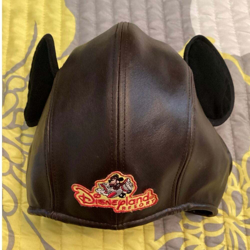 Vintage Disneyland Resort Mickey Mouse Aviator Pilot Youth Hat with Chin strap